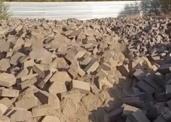 A «graveyard» of paving stones in Almaty