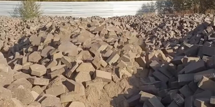 A «graveyard» of paving stones in Almaty
